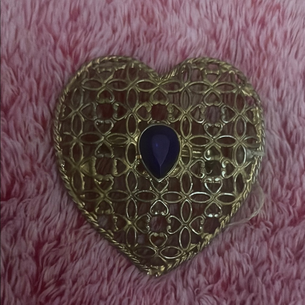 Elegant Gold Heart Brooch with Purple Accent